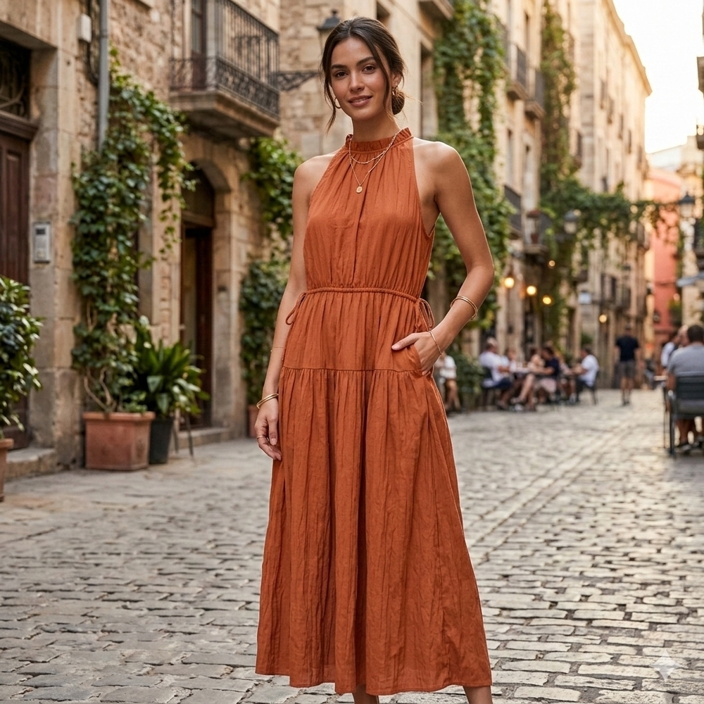 NWT GAP Women's Boho Resortwear Orange Maxi Dress Size Large Tall